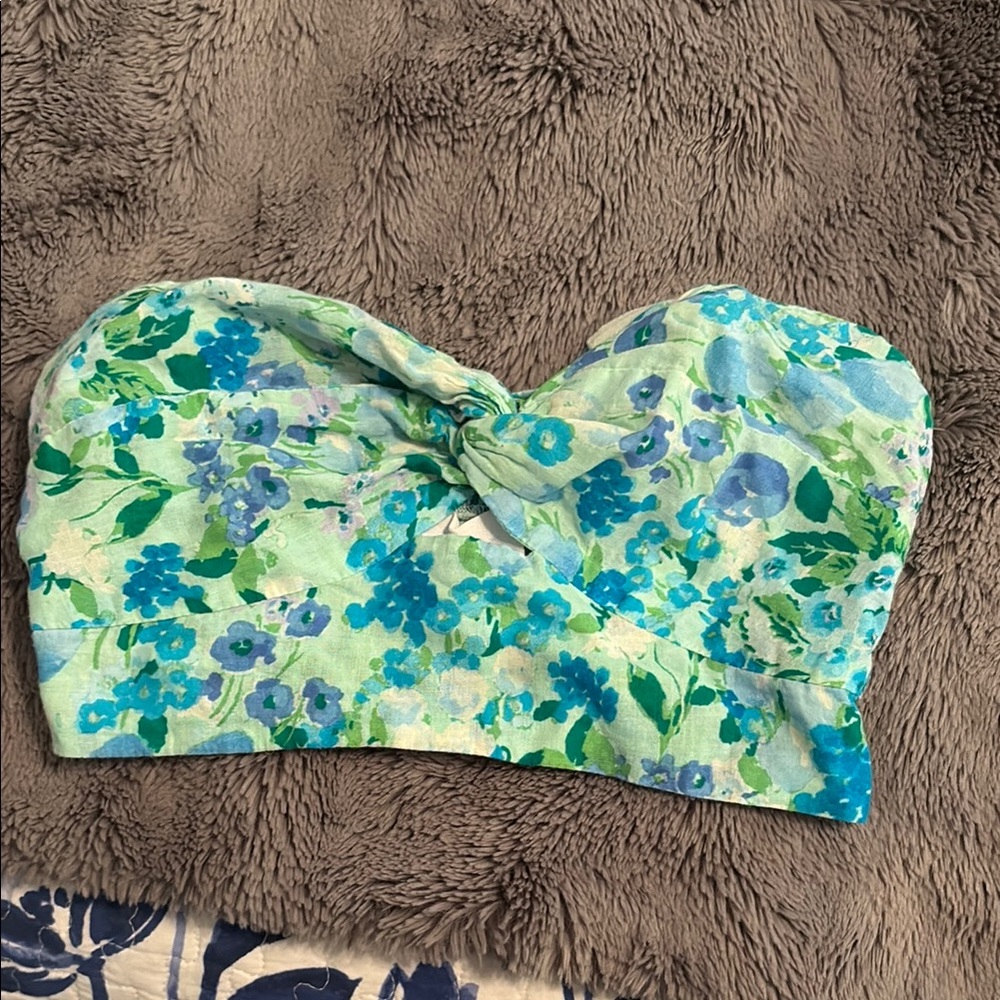 Floral Blue and Green Crop Top